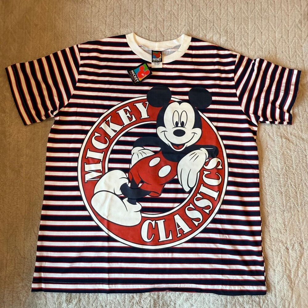 Vintage Mickey Unlimited T Shirt XL Jerry Leigh All Over Print Disney Stripe